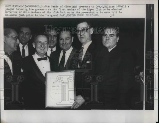 1957 Press Photo Don Sands Cleveland Governor William O Neill Ripon Club - Historic Images