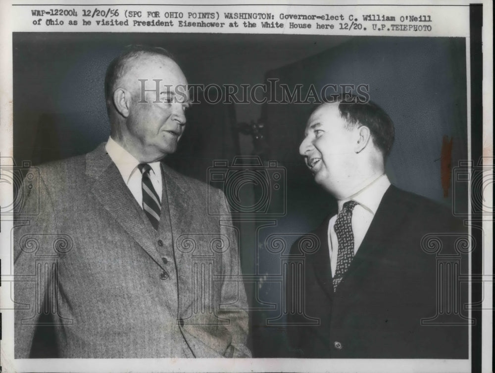 1956 Governor Elect William O'Neill President Dwight Eisenhower - Historic Images