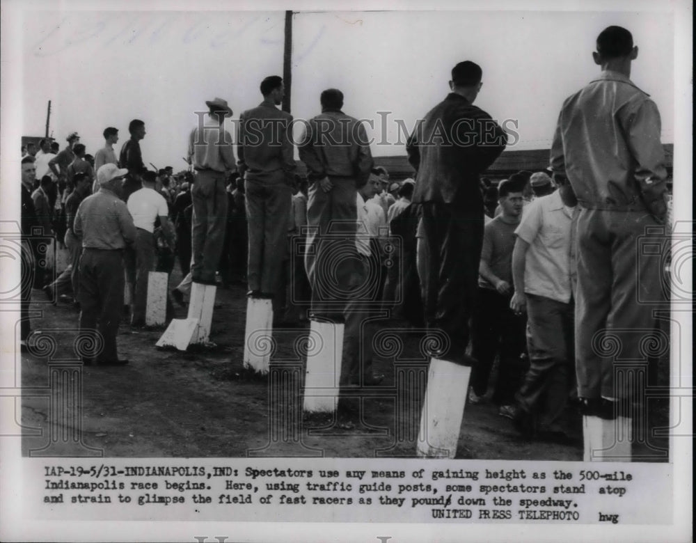 1954 Spectators Stand On Traffic Guide Posts  - Historic Images