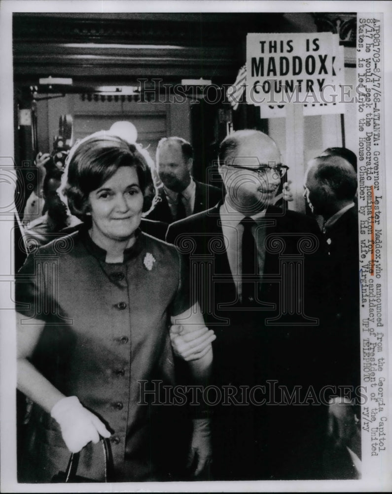 1968 Press Photo Georgia Governor Lester Maddox &amp; Wife - nea75799 - Historic Images