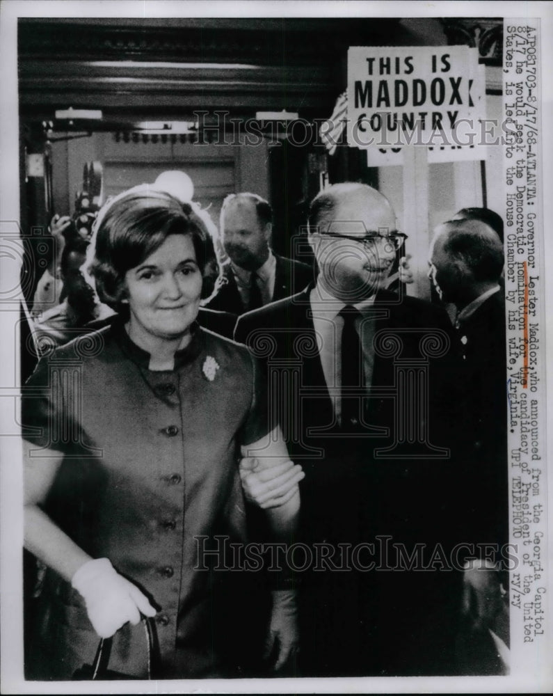 1968 Press Photo Georgia Governor Lester Maddox & Wife - nea75799 - Historic Images