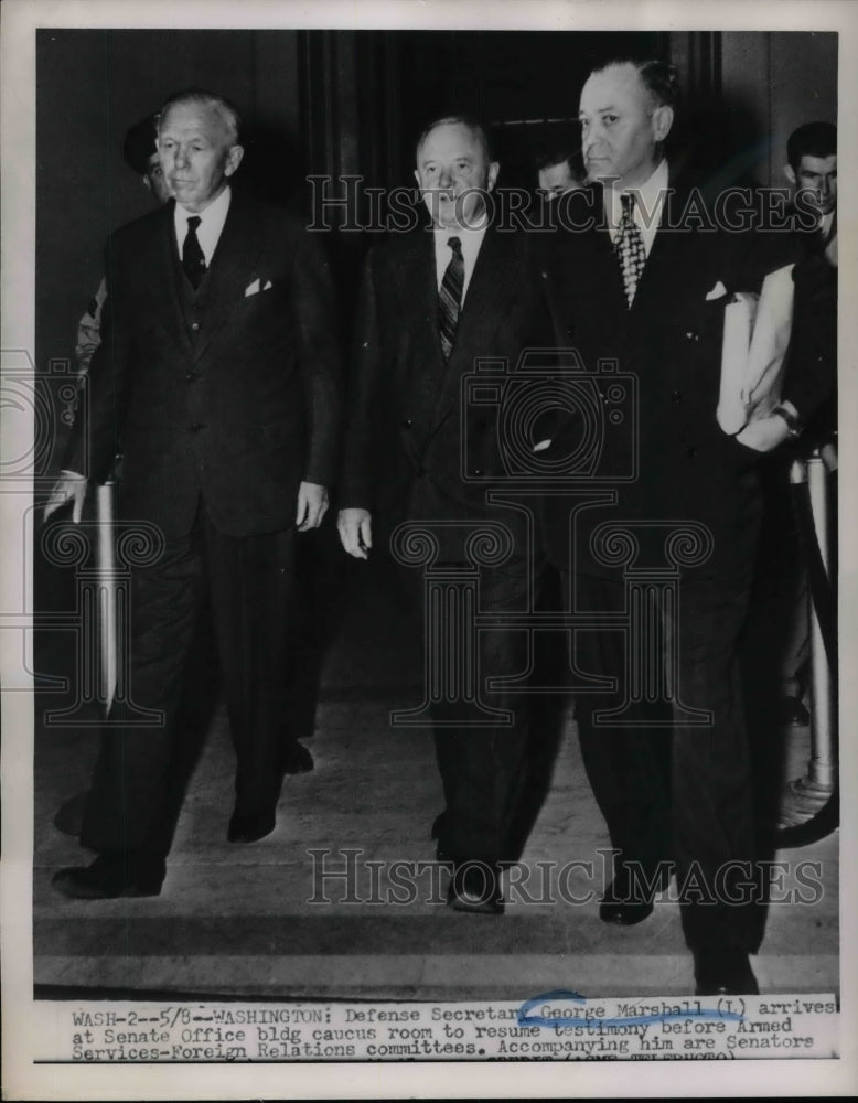 1951 Press Photo Defense Secretary George Marshall at Senate Office to Testify - Historic Images