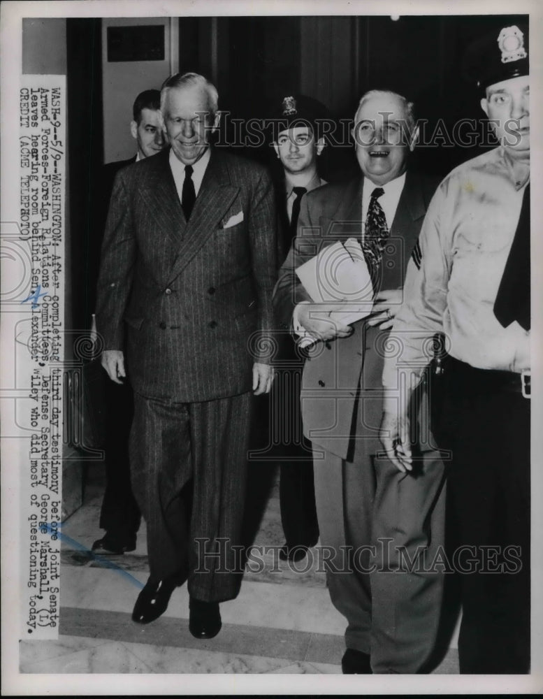 1951 Defense Secretary George Marshall after Senate Testimony - Historic Images