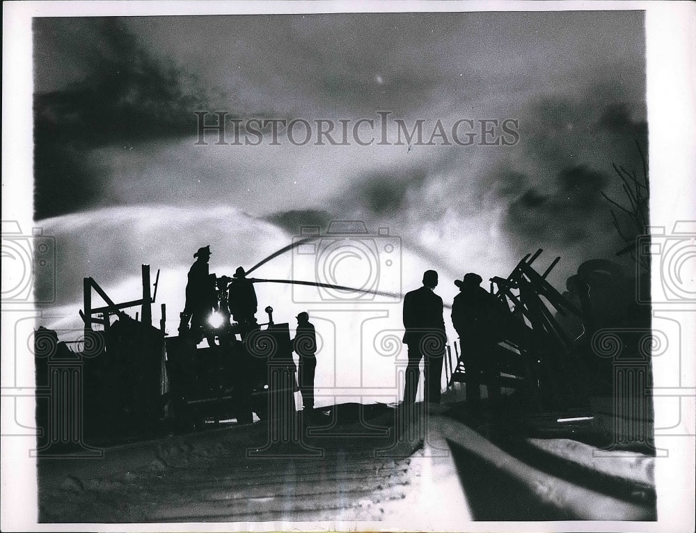 1963 Firemen Battle Flames Fireboat Rubber Warehouse  - Historic Images