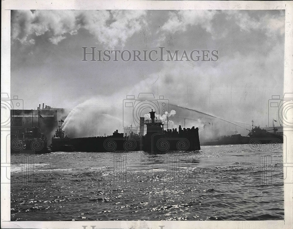 1946 Fire Boats poured tons of water on the Municipal Ferry Terminal - Historic Images