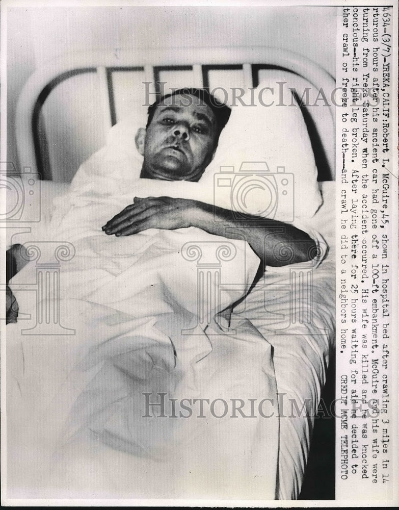 1950 Robert L.McGuire in Calif hospital from car accident - Historic Images