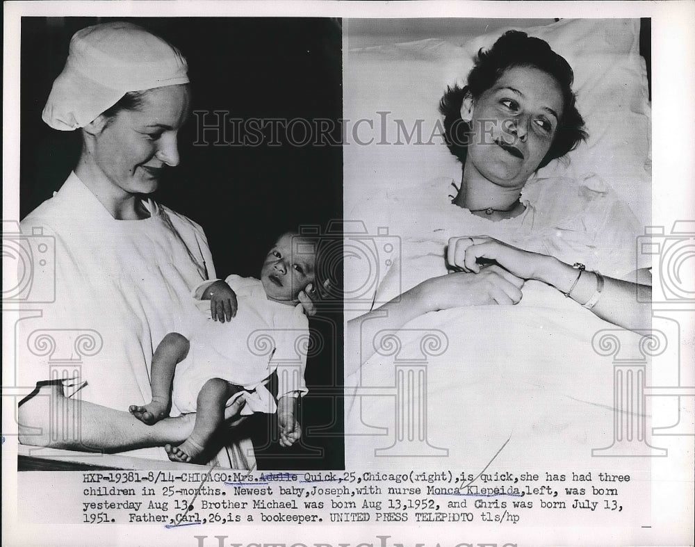 1953 Press Photo Adelle Quick Monca Klepeida Brother Michael Hospital - Historic Images