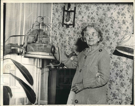 1935 Mrs Elizabeth Lyon & her songbirds at her home  - Historic Images