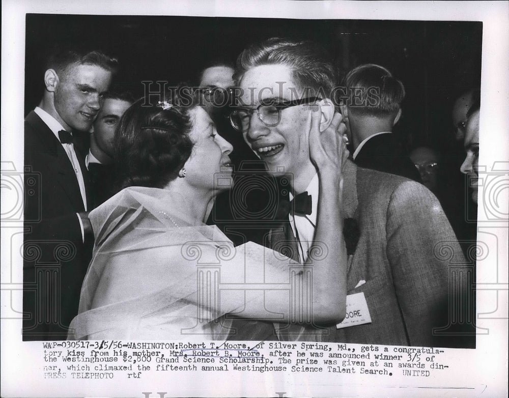 1956 Robert T Moore & mom Mrs Moore as he wins Westinghouse grant - Historic Images