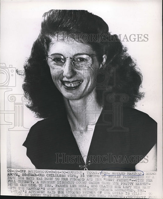 1950 Press Photo Mrs Edward Hartman Attempting To Gain Custody Of Child-Historic Images