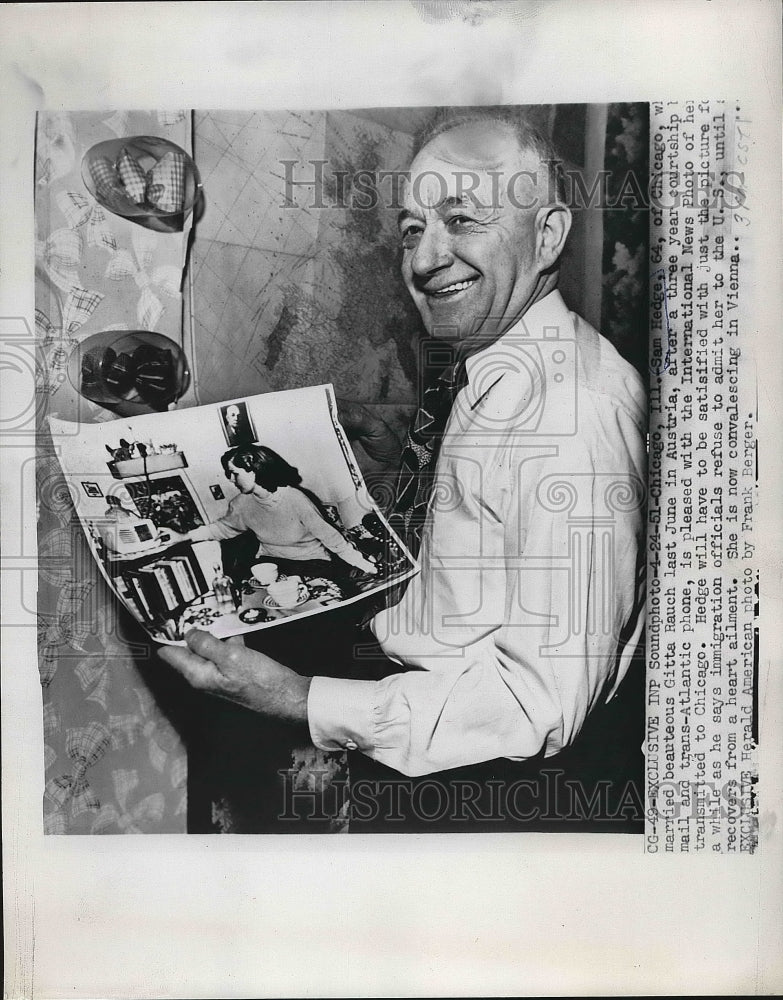1951 Sam Hedge Pleased With Photo Of His Wife Refused Entry To US - Historic Images