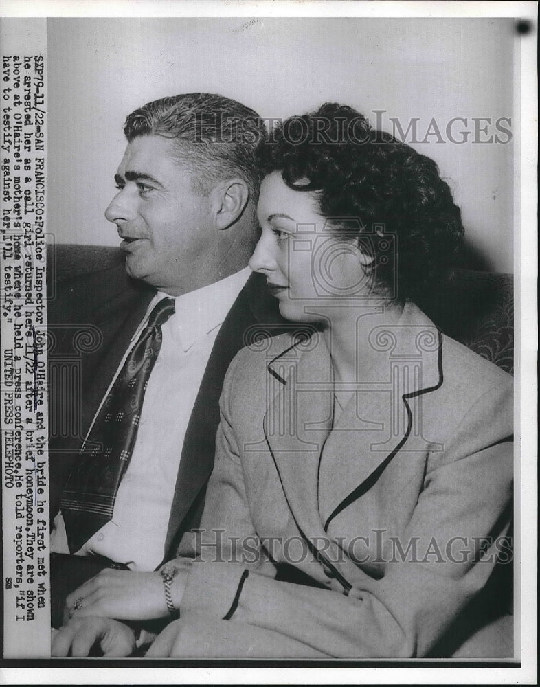 1954 San Francisco police Ins. John O&#39;Hara &amp; his bride  - Historic Images