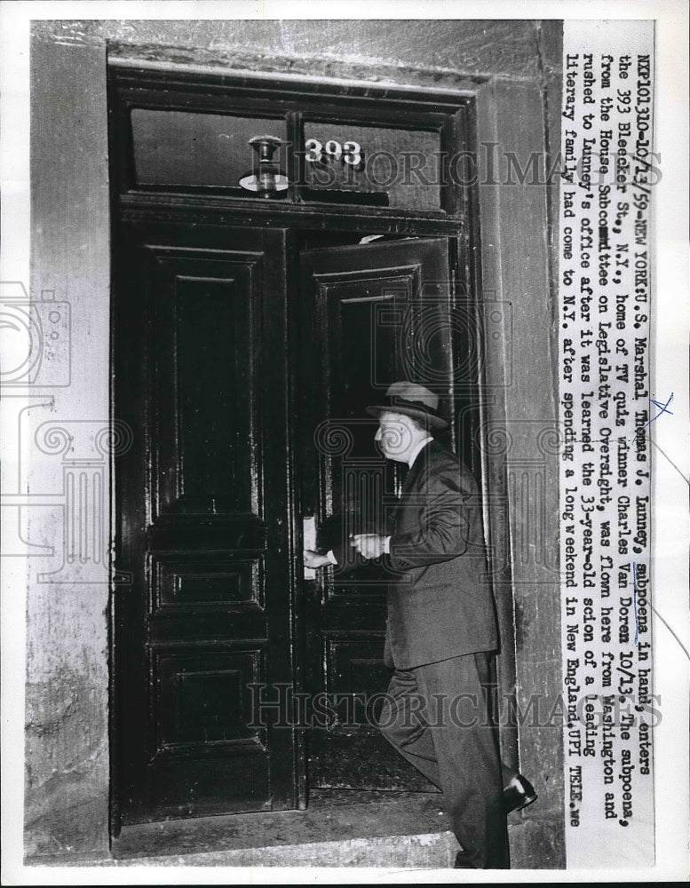 1959 US Marshal Thomas J. Lunney , subpoenaed to NY court - Historic Images