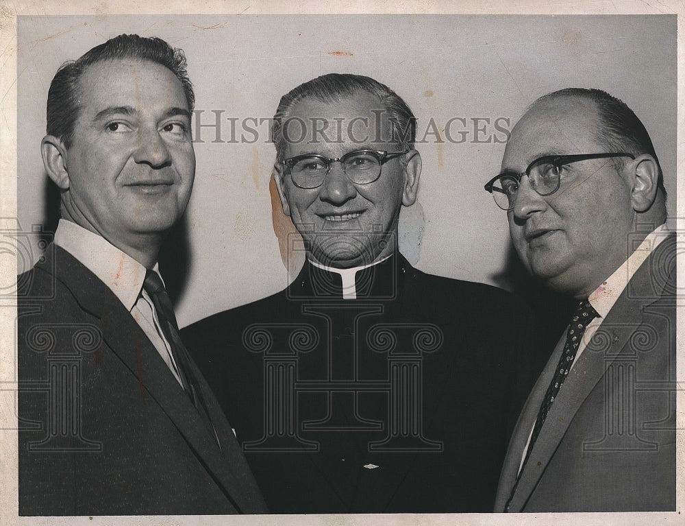 1957 Bishop John J.Krol with Max Mirck and Henry Kondrat. - Historic Images