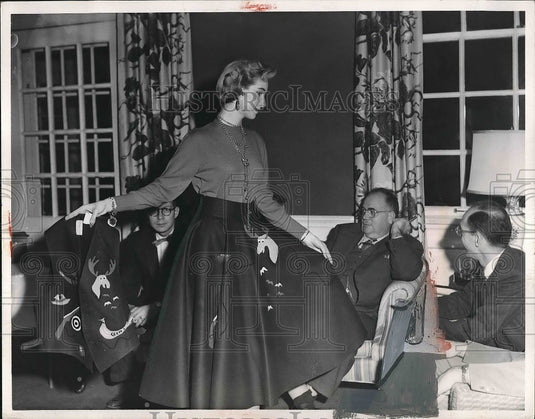 1953 Arlene Terry modeled a Christmas Vest from Hall Bros. - Historic Images