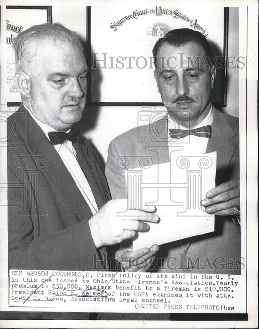 1958 Press Photo Pres. Ralph E. Weimer, Ohio State Firemen's Association - Historic Images