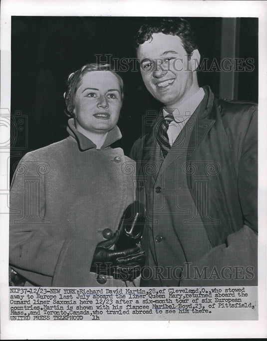 Press Photo Richard David Martin returned from Europe and Fiance Maribel Boyd. - Historic Images