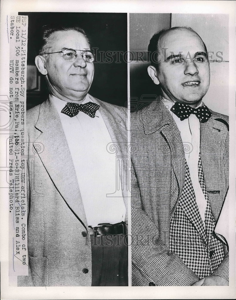 1953 Spy probers question top UEW officials Williard Bliss &amp; Alex - Historic Images