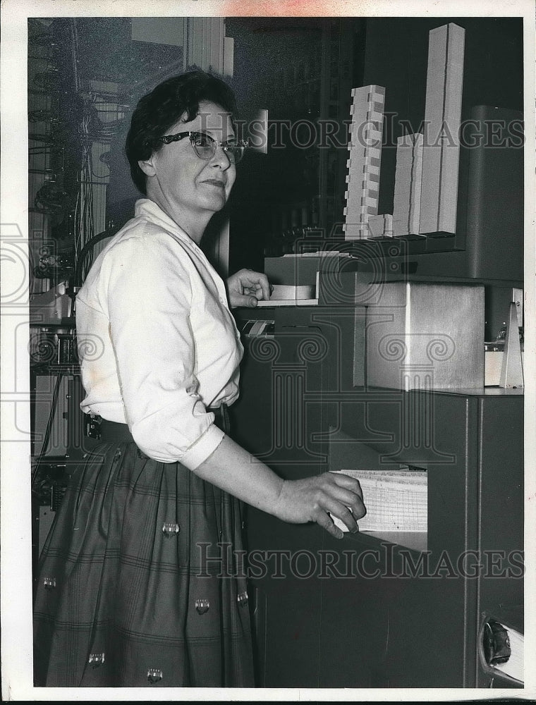1961 Press Photo Mr.Lucille Schrock,worked at Elyria Telephone Company. - Historic Images