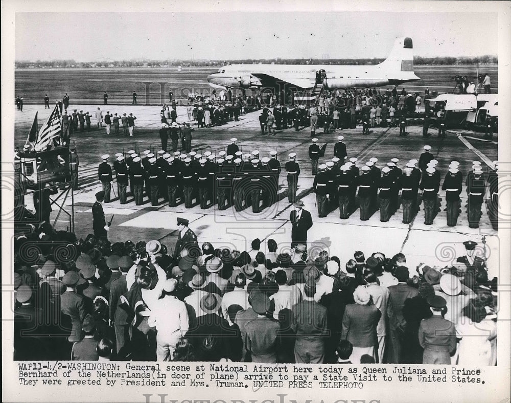 1952 Press Photo National Airport Queen Juliana Prince Bernhard Netherlands - Historic Images