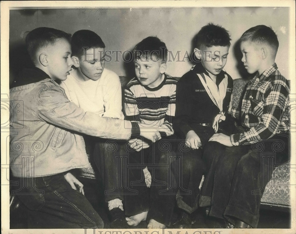 1951 Press Photo Cub Scouts, Jimmy Young, Joe Peters, S. Sawicki, J. Thrasher-Historic Images