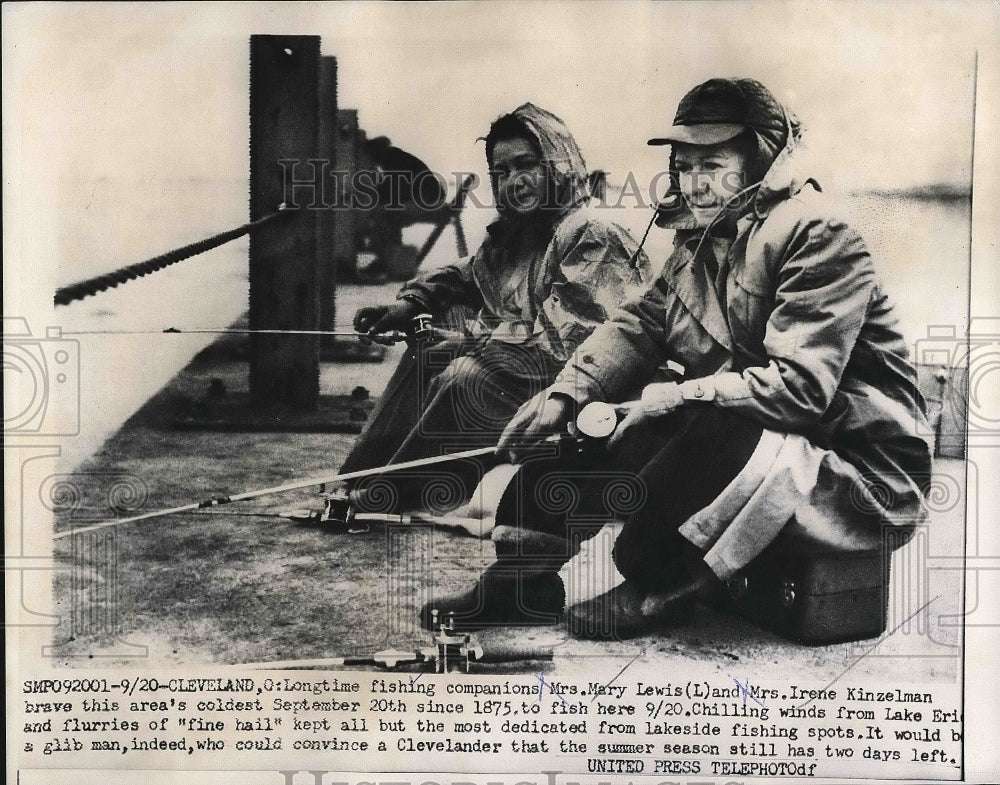 1956 Mary Lewis Irene Kinzelman Ice Fishing In Cleveland  - Historic Images