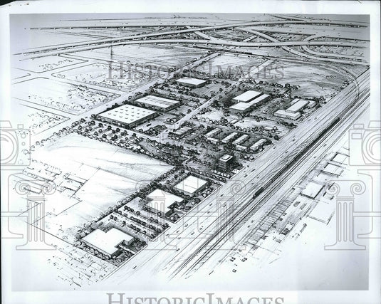1969 Press Photo Industrial Park Watts Willowbrook Area Plans Blueprint - Historic Images