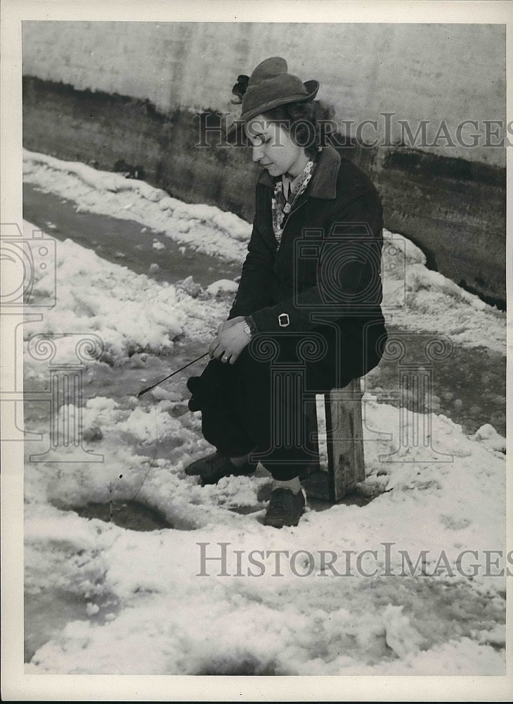 1941 Unknown Lady Doing Some Ice Fishing  - Historic Images
