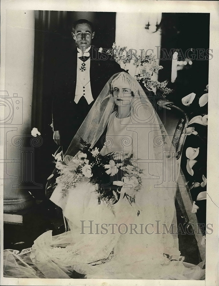 1927 Diplomat Alam Obert de Theusies weds daughter of ambassador - Historic Images