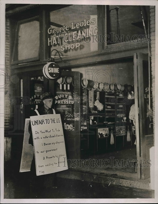 1936 Atlanta, Ga protestor at his business in town  - Historic Images