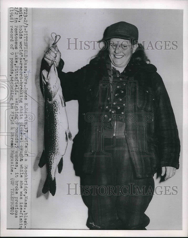 1954 Mrs. James E. Martin Catches Chain Pickerel, Pittsfield - Historic Images