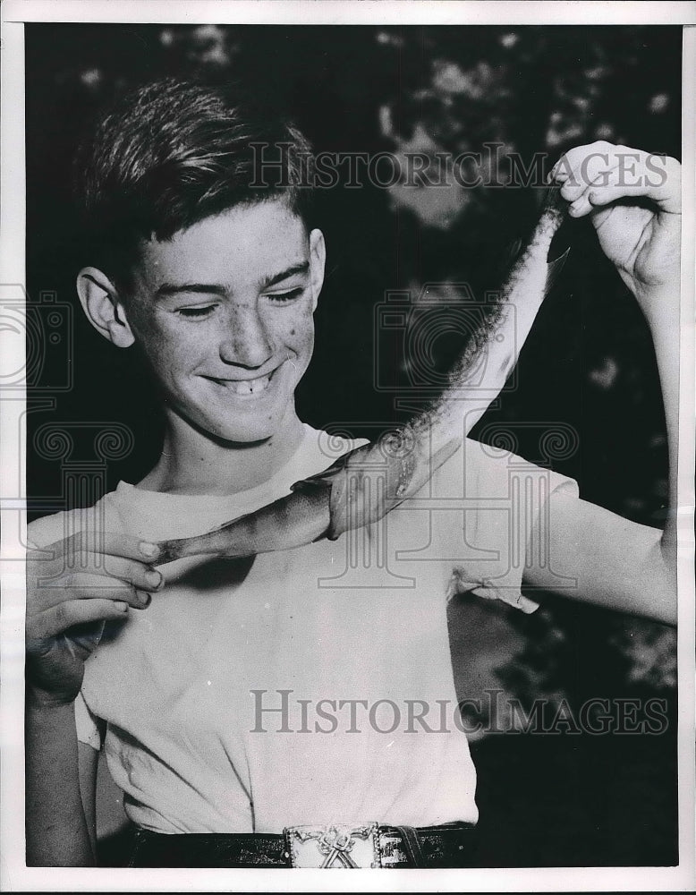 1956 Unity, NY Michael endell &amp; pickerell fish he caught  - Historic Images