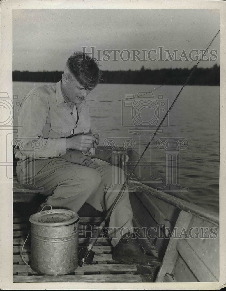 1945 Blind Former Woodsman George Collins Enjoys Fishing  - Historic Images