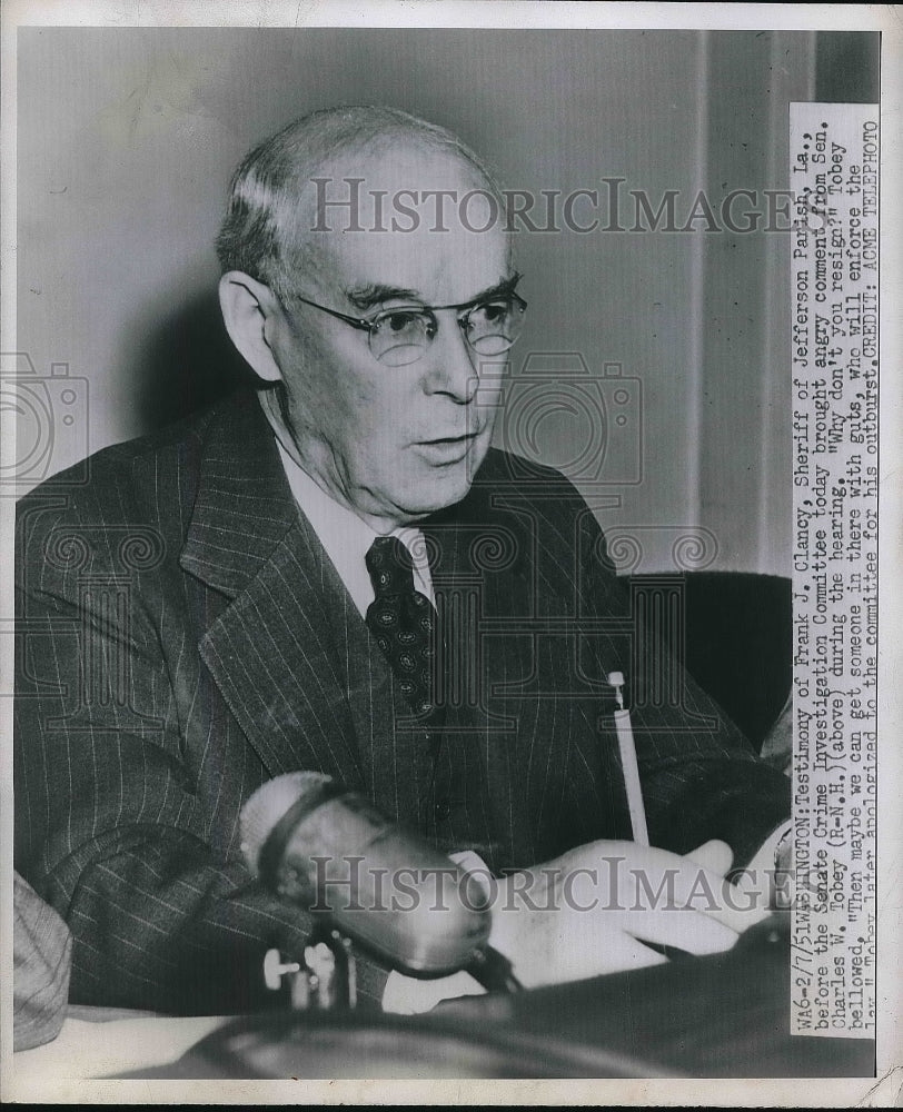1951 Press Photo Sen. Charles Toby at investigation committee - nea79121 - Historic Images