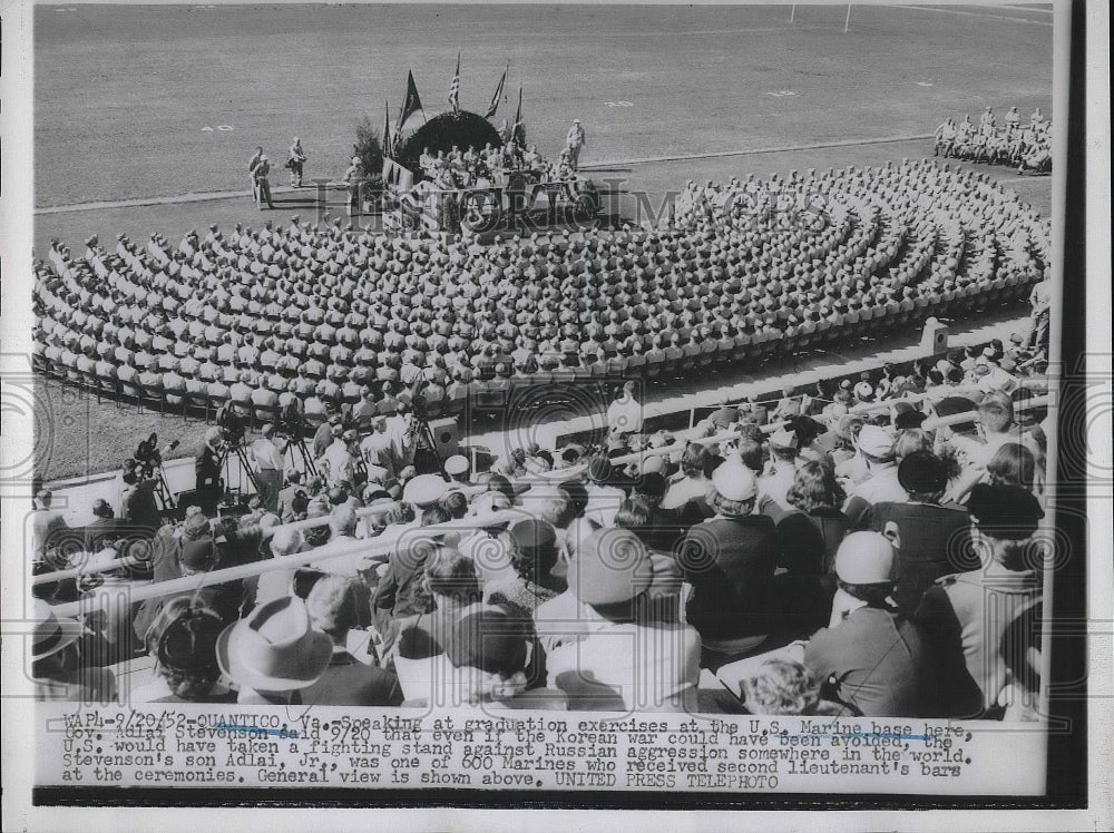1952 Adlai Stevenson speaks to graduating Marines at Quantico - Historic Images