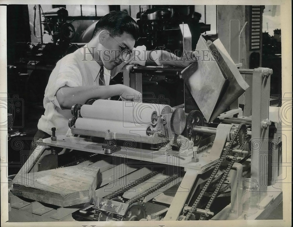 1943 Engineering draftsman E Kono at a mfg. plant  - Historic Images