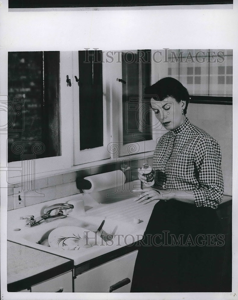 1955 Spray On Bandage Young Housewife Kitchen  - Historic Images