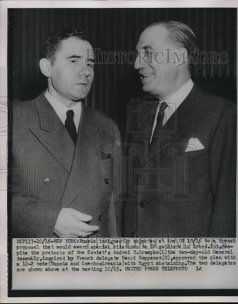 1952 Soviets Andrei Gromyko &amp; French Delegate Henri Hoppento - Historic Images