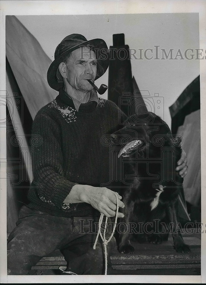 1939 Press Photo Cornelius Murphy &amp; His Dog Survivors of Boat Crash at Sea - Historic Images