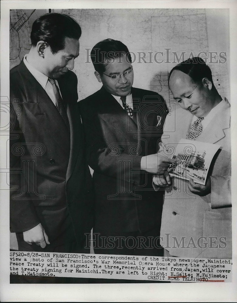 1951 Press Photo E. Saito, M. Fujimoto, T. Matsumoto, Mainichi Newspaper - Historic Images