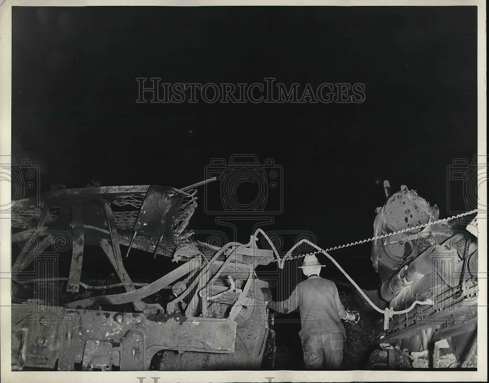 1938 Work crews searching remains of train wreck  - Historic Images