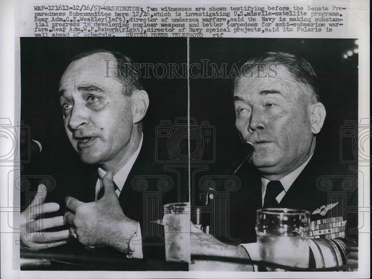 1957 Press Photo Rear Adm. C.E> Weakley and Rear Adm. W.F. Rayborn at trial-Historic Images