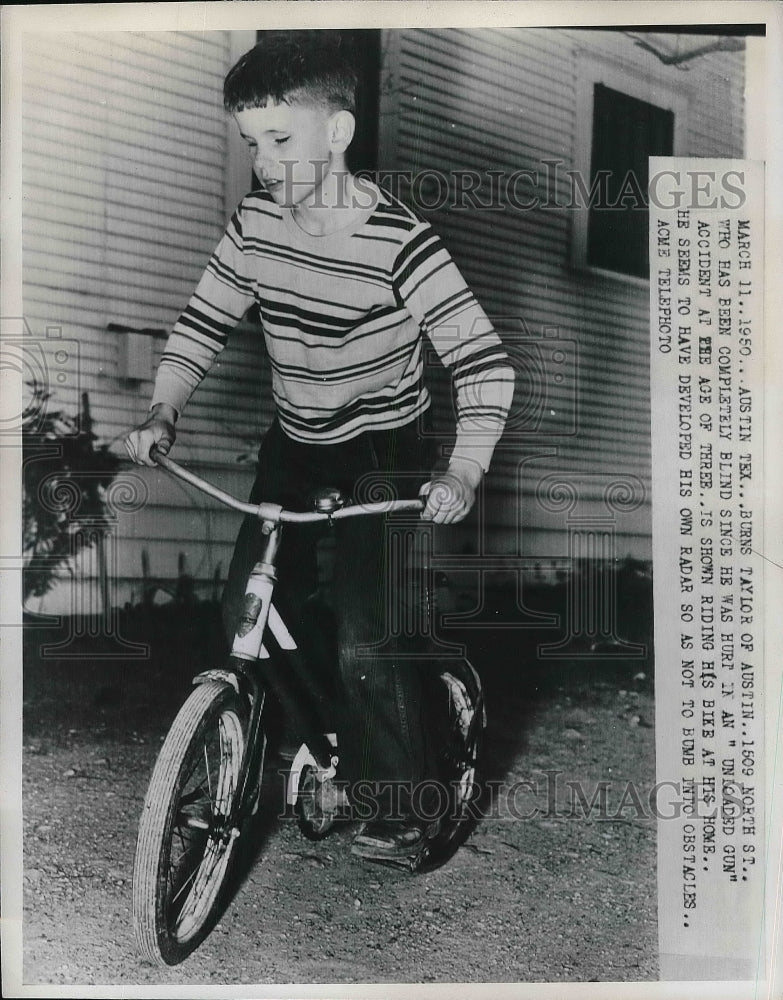 1950 Press Photo Austin Texas Blind Child Drives A Bicycle - nea80391 - Historic Images