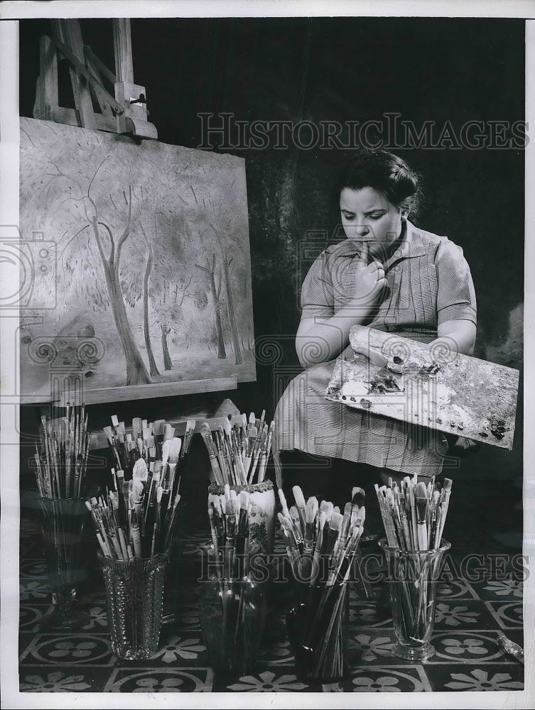 1956 Press Photo Renata Lilloni Milan Italy Child Painter - nea80505 - Historic Images