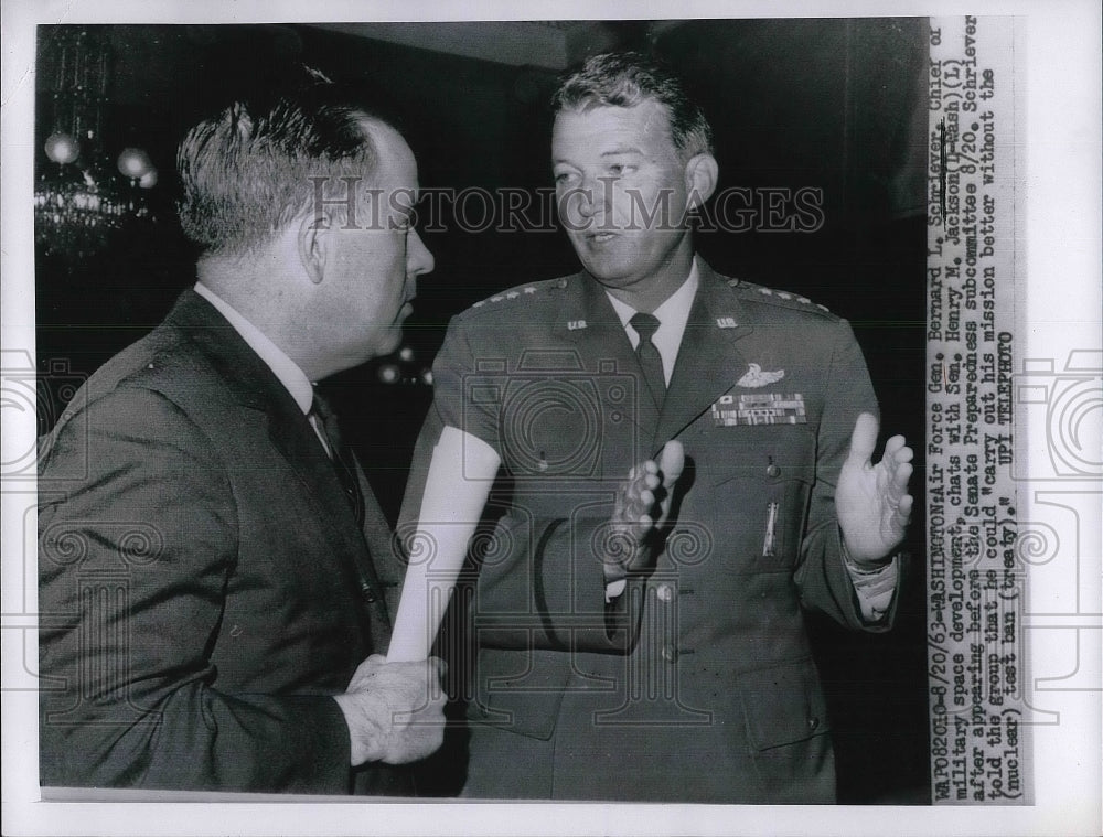 1963 Press Photo Air Force Gen. bernard L. Schriever Chief of Military Space - Historic Images