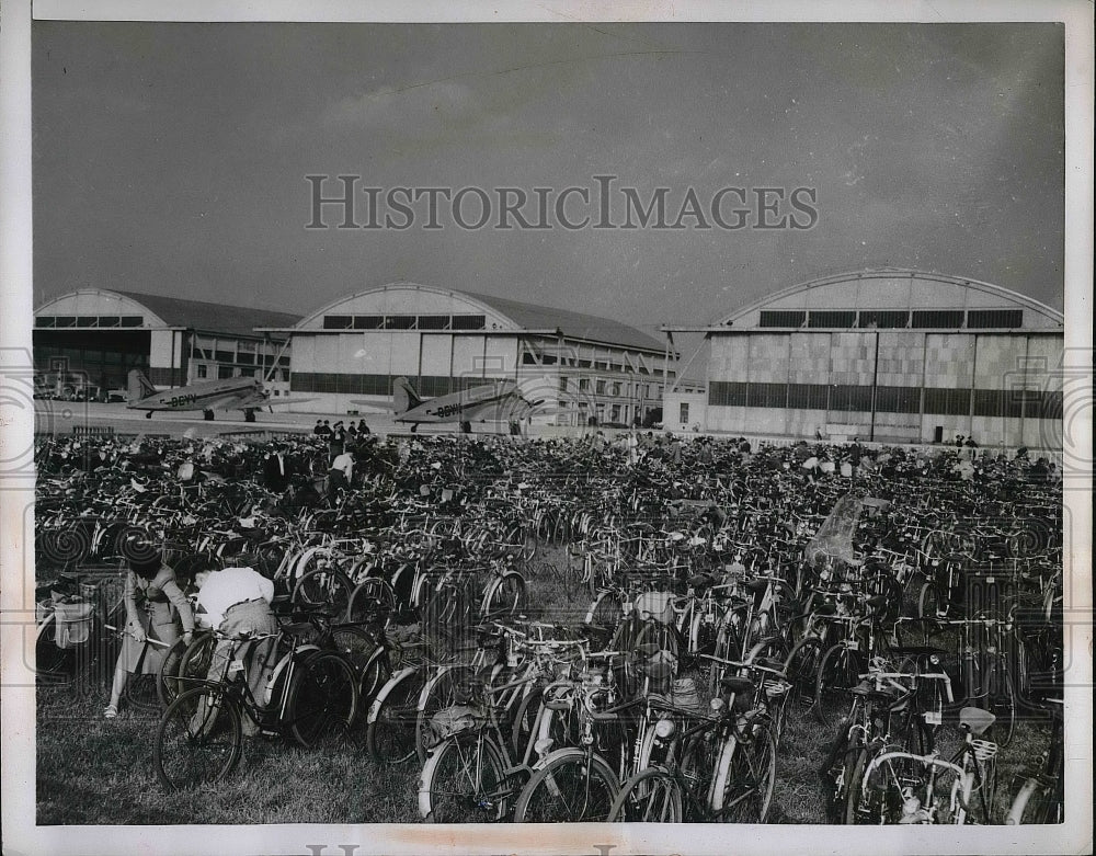 1953 Bicycles parked outside airshow  - Historic Images
