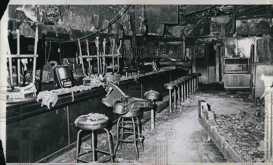 Charred Building from Fire at Tom's Bar  - Historic Images
