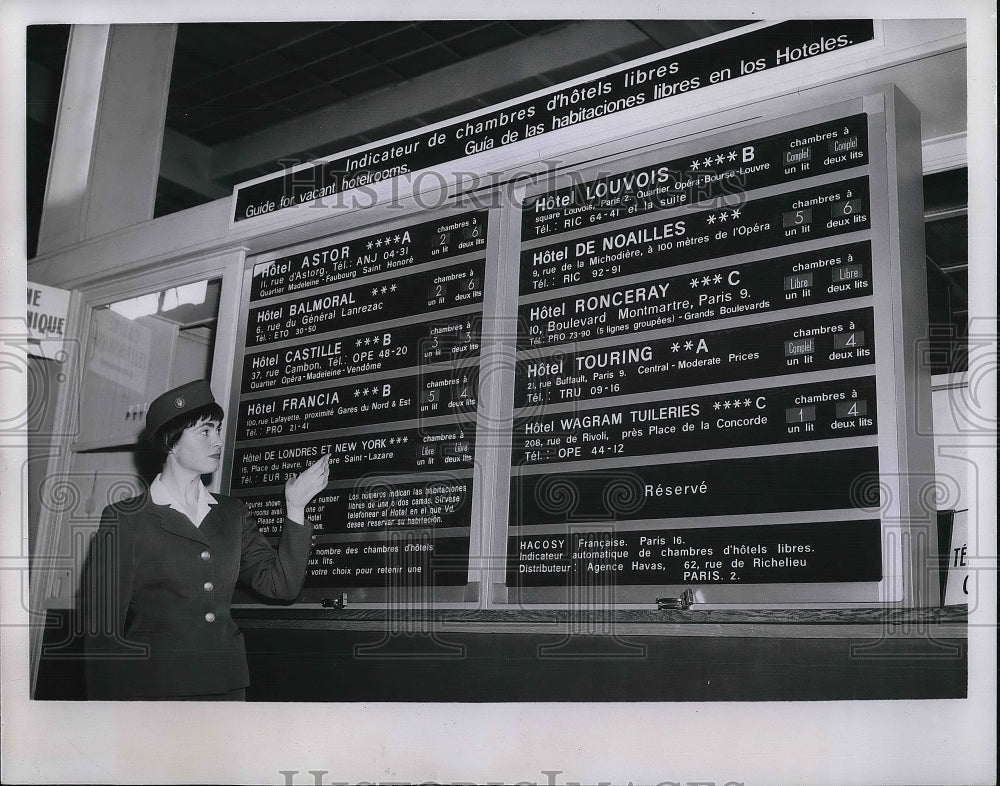 1954 hotel accommodations board in Paris airport  - Historic Images