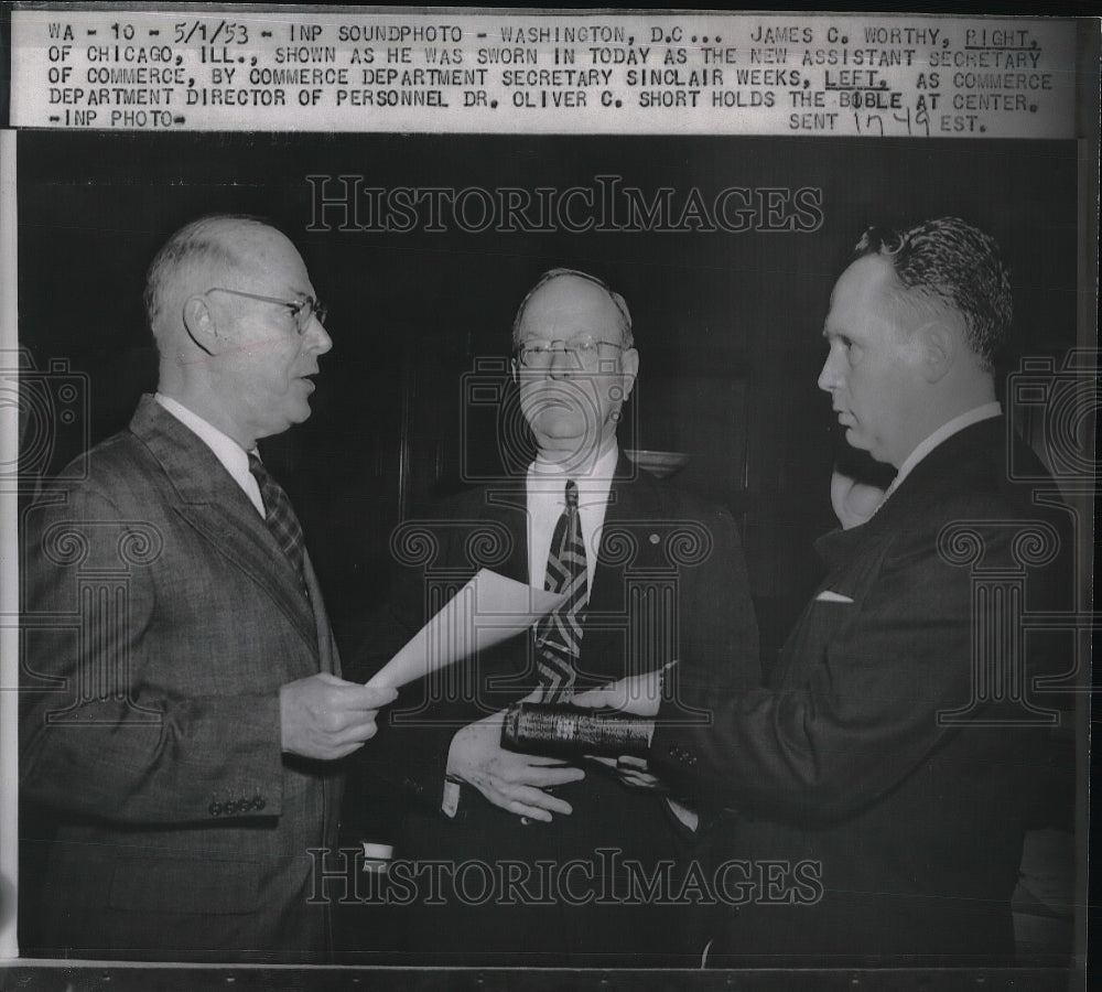 1953 James C. Worthy, Sinclair Weeks, Dr. Oliver C. Short - Historic Images