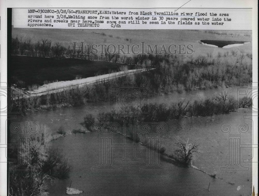 1960 Waters From Black Vermillion River Flood Area in Frankfort - Historic Images
